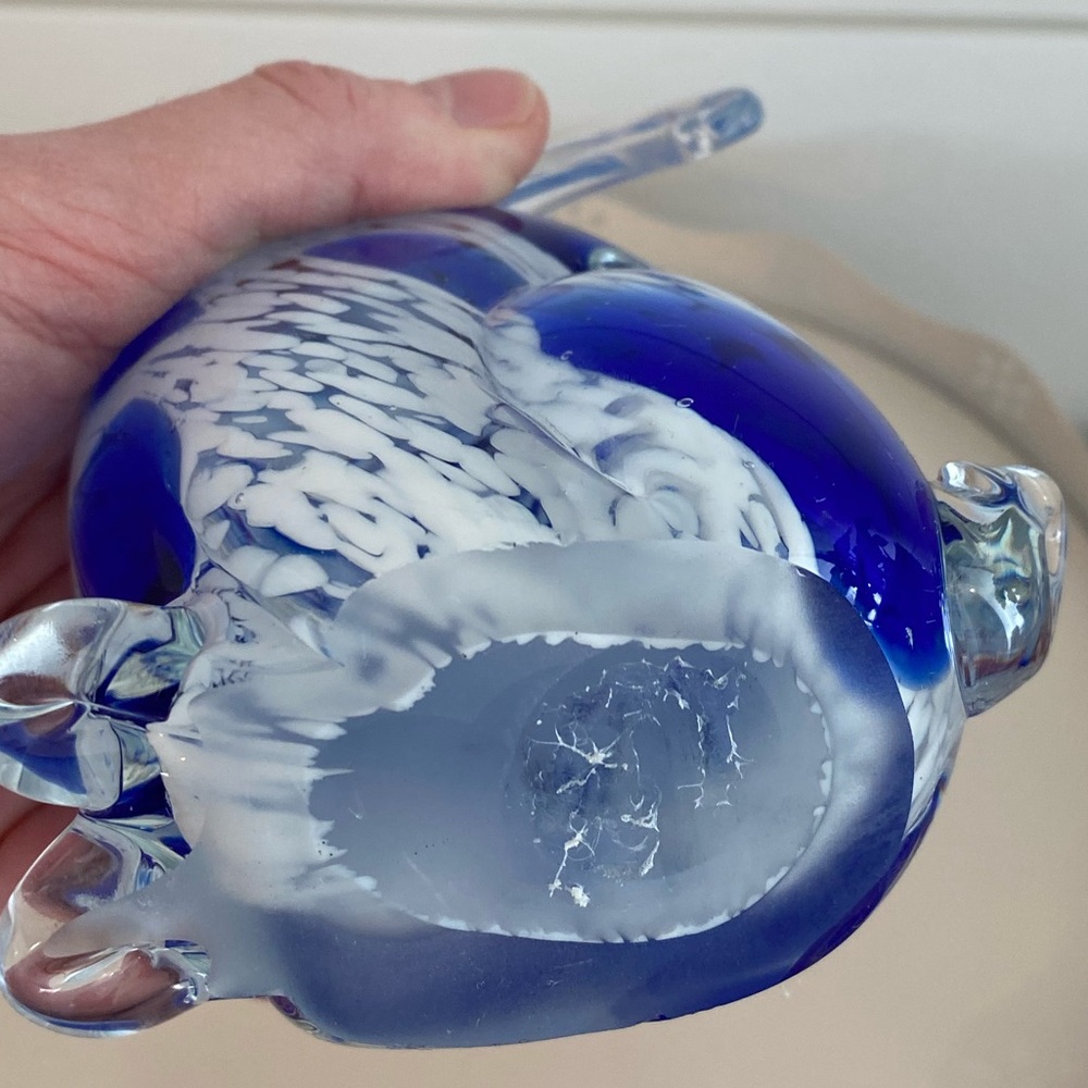 Blue Clear Solid Glass Bunny Rabbit Paperweight Decor Sculpture Figure - Picture 7 of 8
